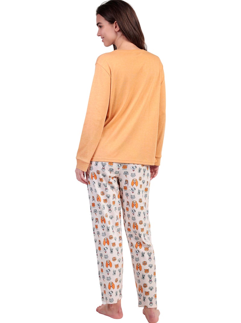 Pyjama pantalon top manches longues Love Dinner Disney Jaune - Kiabi