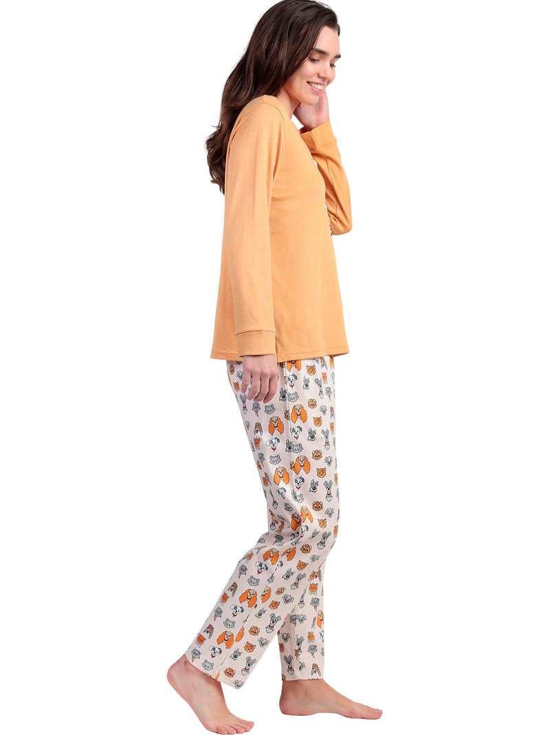 Pyjama pantalon top manches longues Love Dinner Disney Jaune - Kiabi
