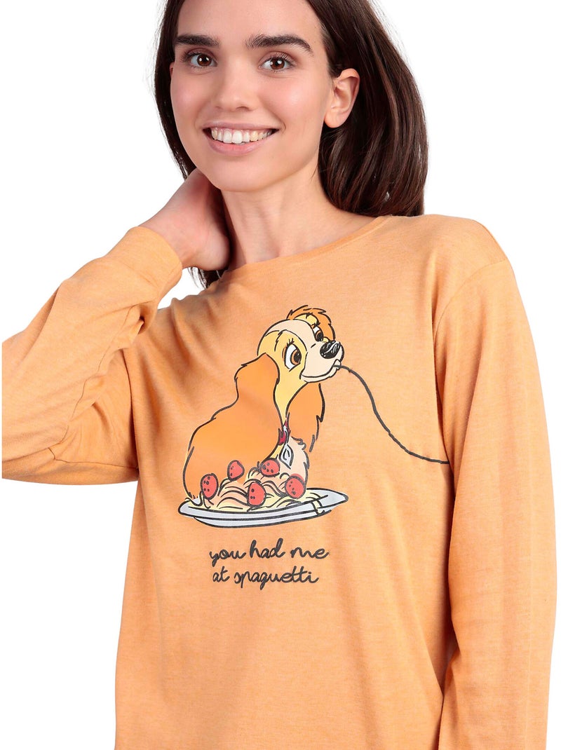 Pyjama pantalon top manches longues Love Dinner Disney Jaune - Kiabi
