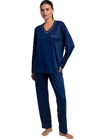 Pyjama pantalon top manches longues luxury pearl