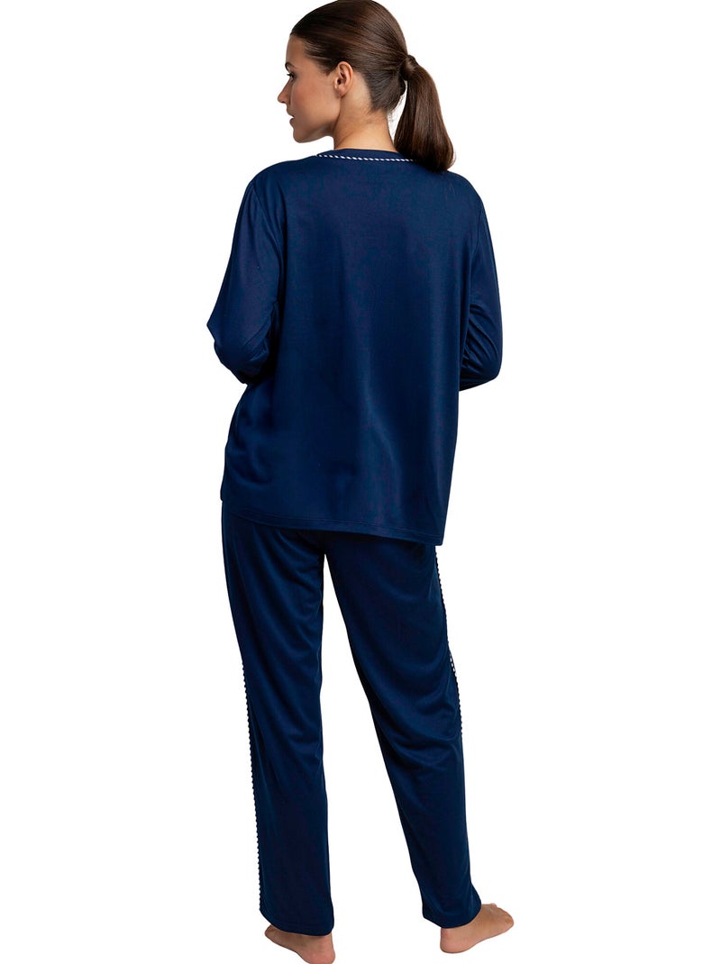 Pyjama pantalon top manches longues luxury pearl Bleu marine - Kiabi