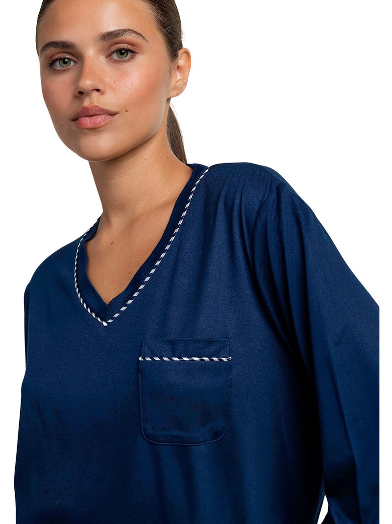 Pyjama pantalon top manches longues luxury pearl Bleu marine - Kiabi