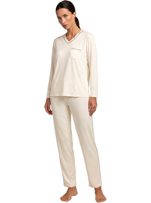 Pyjama pantalon top manches longues luxury pearl - Kiabi