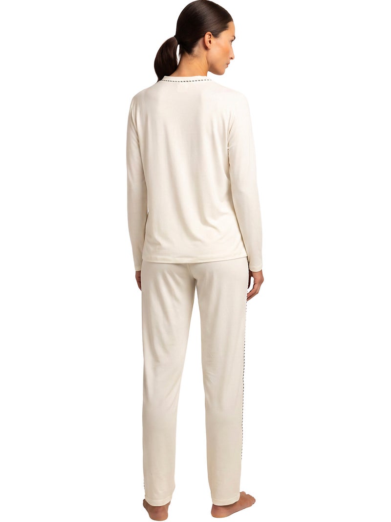 Pyjama pantalon top manches longues luxury pearl Ecru - Kiabi