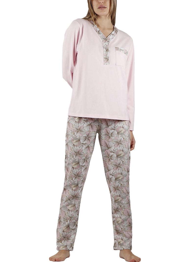 Pyjama pantalon top manches longues Made With Love Rose - Kiabi