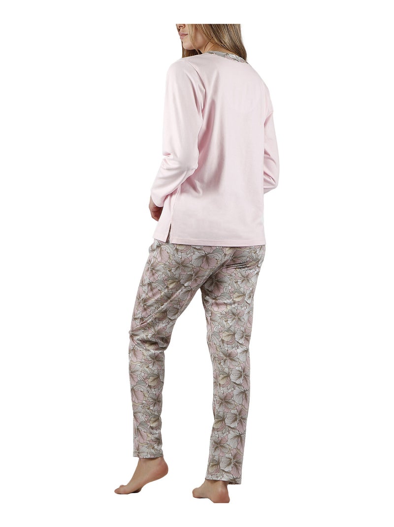 Pyjama pantalon top manches longues Made With Love Rose - Kiabi