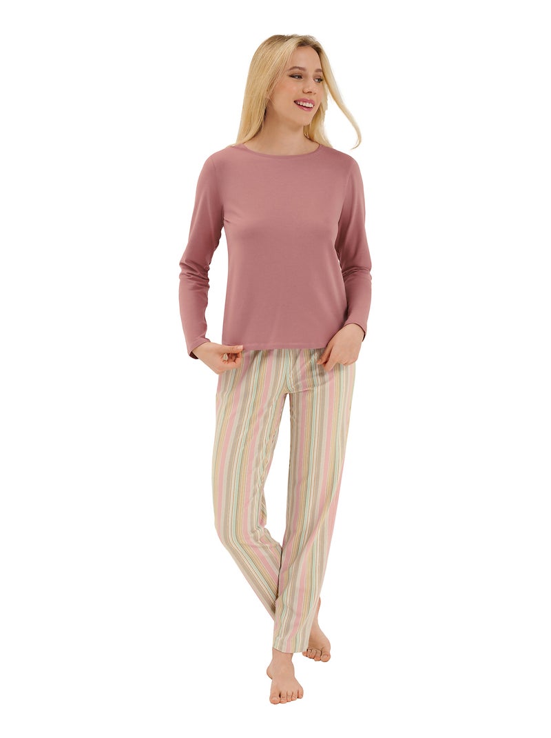 Pyjama pantalon top manches longues Maxine Rose - Kiabi