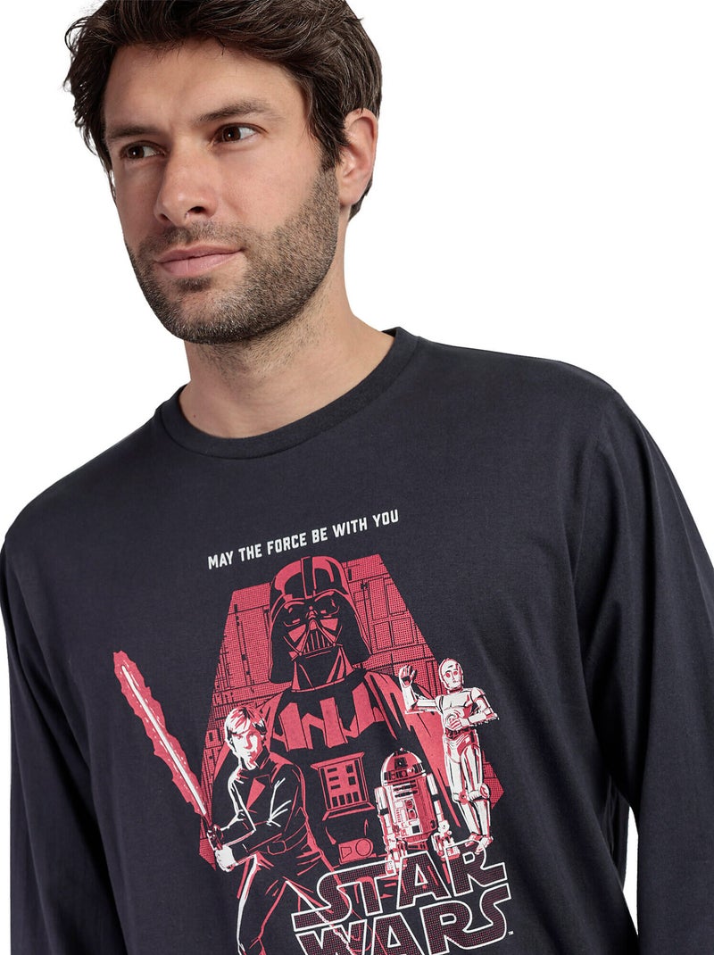 Pyjama pantalon top manches longues May The Force Star Wars Gris - Kiabi