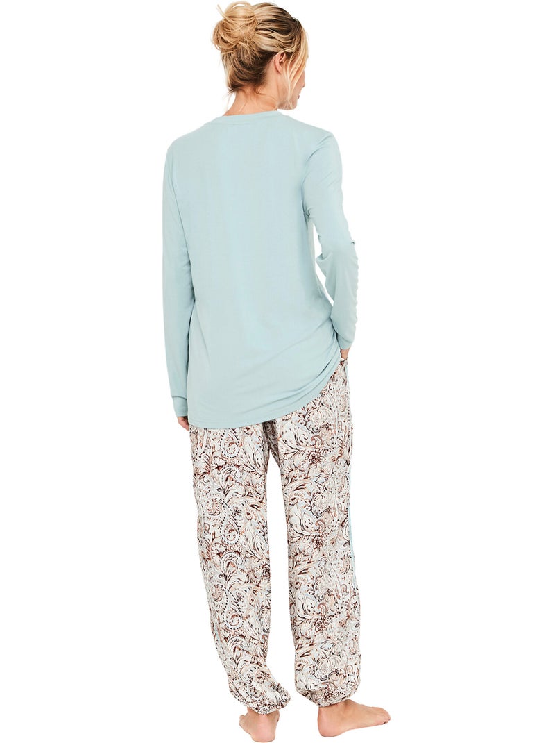 Pyjama pantalon top manches longues natural paisley Bleu ciel - Kiabi