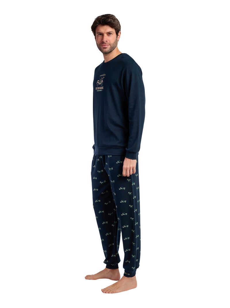 Pyjama pantalon top manches longues Old School Bleu marine - Kiabi