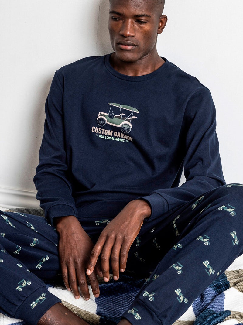 Pyjama pantalon top manches longues Old School Bleu marine - Kiabi