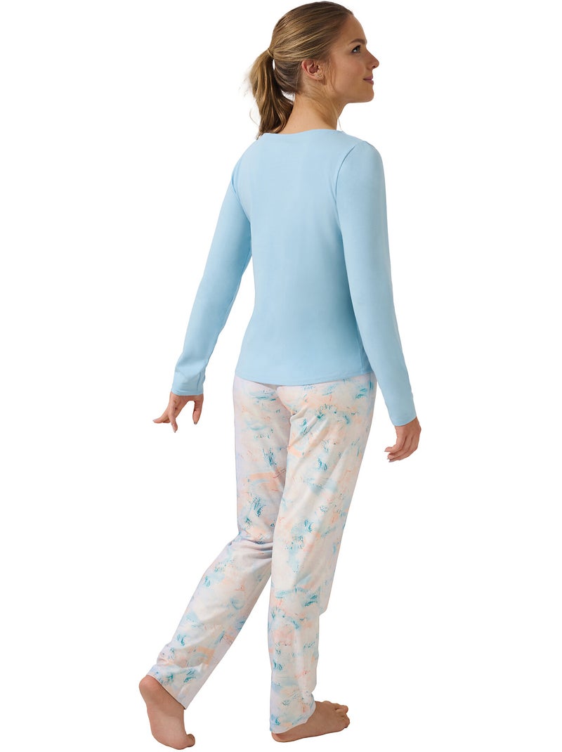 Pyjama pantalon top manches longues Olena Bleu - Kiabi