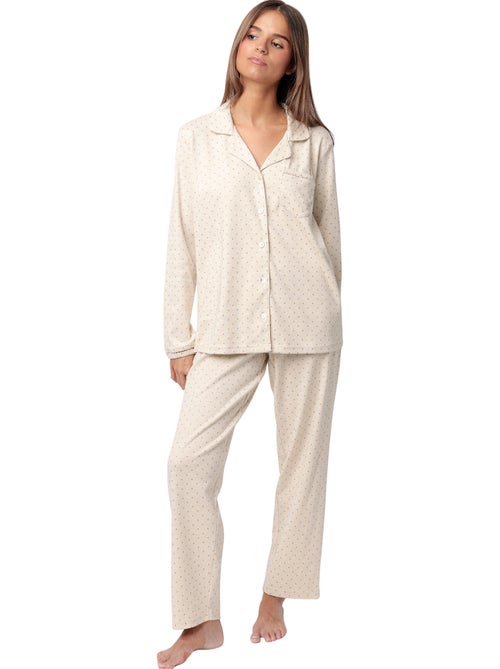 Pyjama pantalon top manches longues Organic Dots - Kiabi