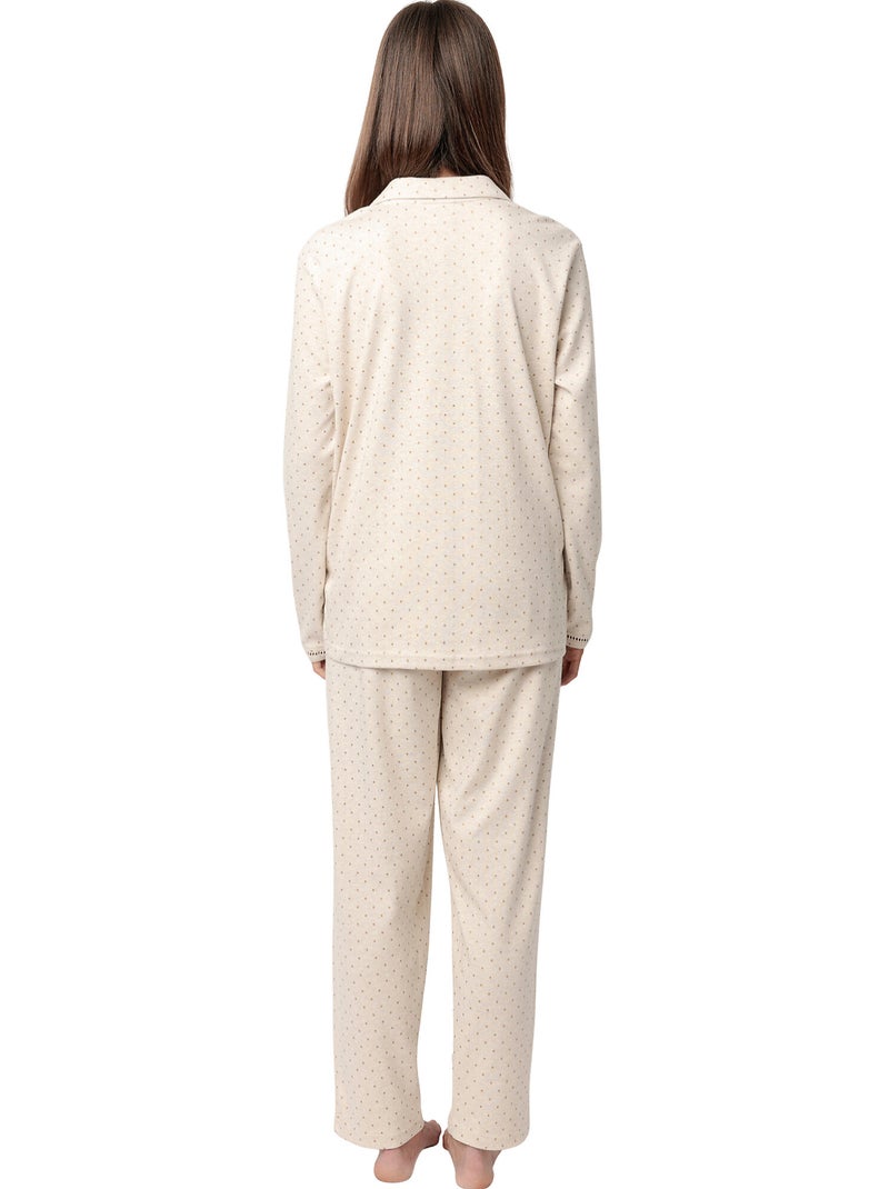Pyjama pantalon top manches longues Organic Dots Beige - Kiabi