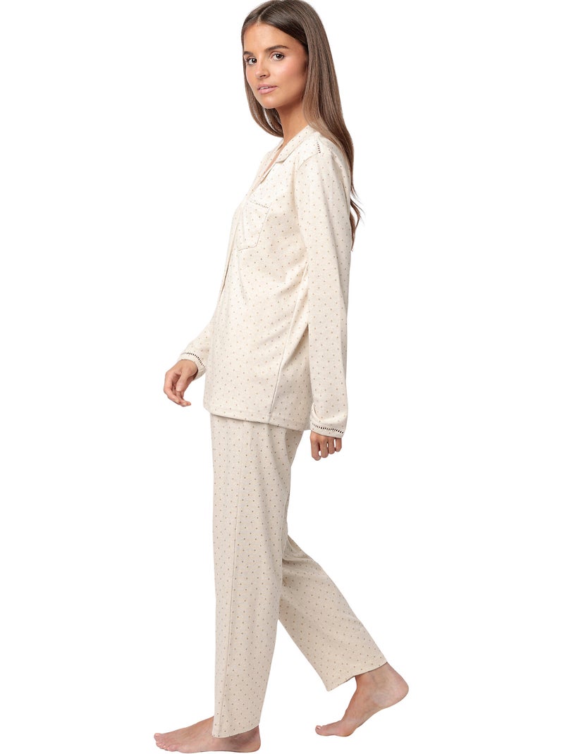 Pyjama pantalon top manches longues Organic Dots Beige - Kiabi