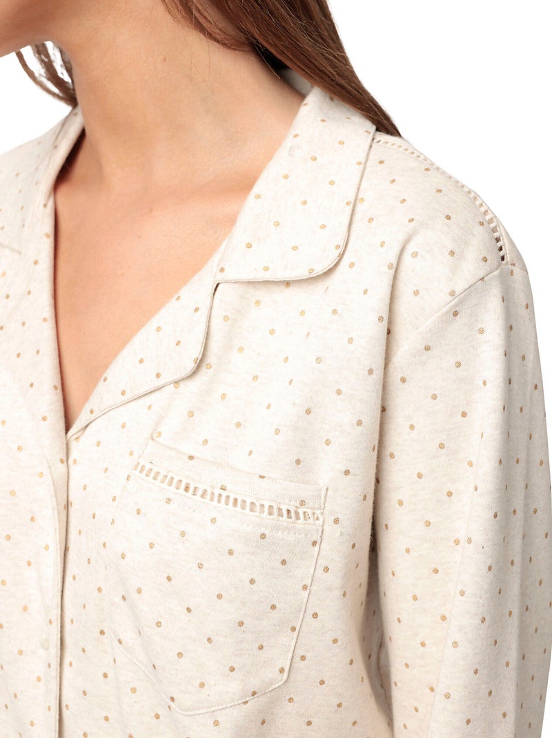 Pyjama pantalon top manches longues Organic Dots Beige - Kiabi