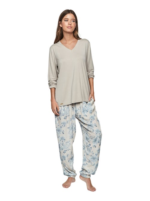 Pyjama pantalon top manches longues P107 JARDINS SECRETS - Kiabi