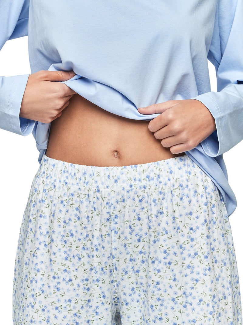 Pyjama pantalon top manches longues P111 PREPPY FLOWERS Bleu - Kiabi