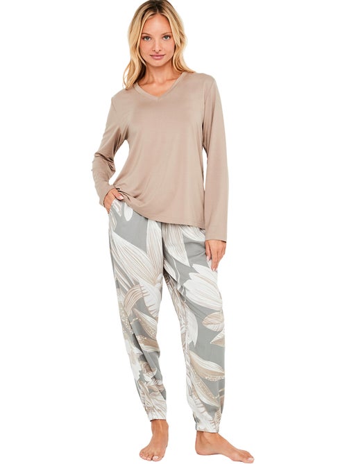 Pyjama pantalon top manches longues premium drape - Kiabi Pyjama pantalon top manches longues premium drape - Kiabi