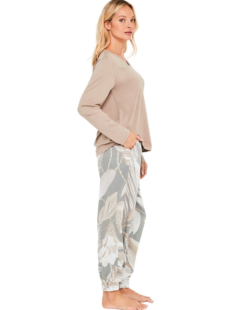 Pyjama pantalon top manches longues premium drape Gris - Kiabi