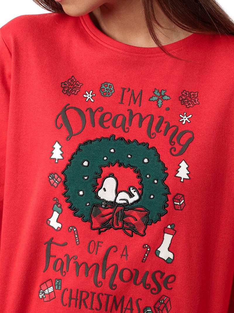 Pyjama pantalon top manches longues Reindeer Crossing Peanuts Rouge - Kiabi
