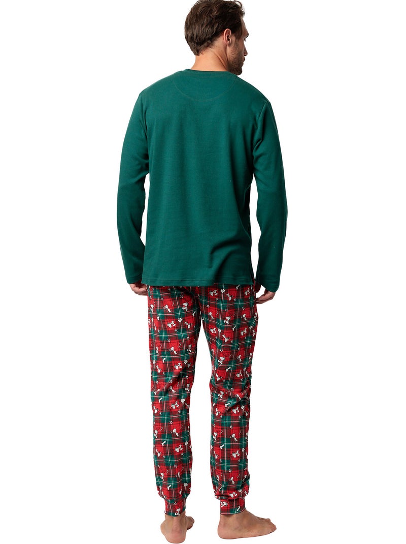 Pyjama pantalon top manches longues Reindeer Crossing Peanuts Vert - Kiabi
