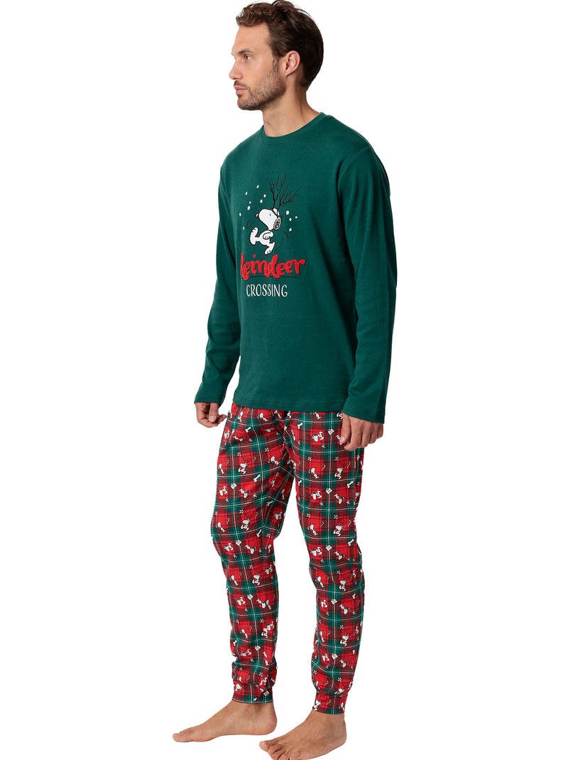 Pyjama pantalon top manches longues Reindeer Crossing Peanuts Vert - Kiabi