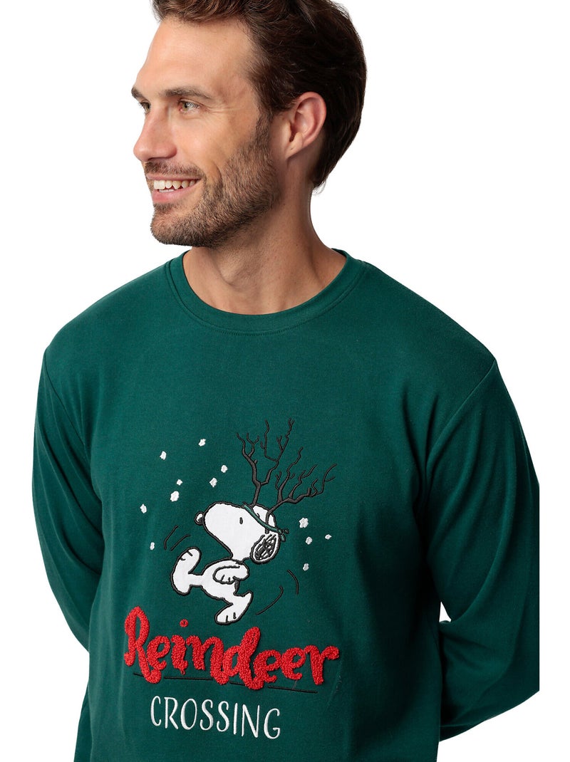 Pyjama pantalon top manches longues Reindeer Crossing Peanuts Vert - Kiabi