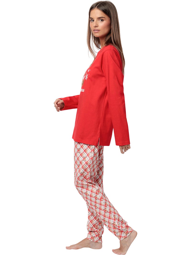 Pyjama pantalon top manches longues Reindeer Rouge - Kiabi