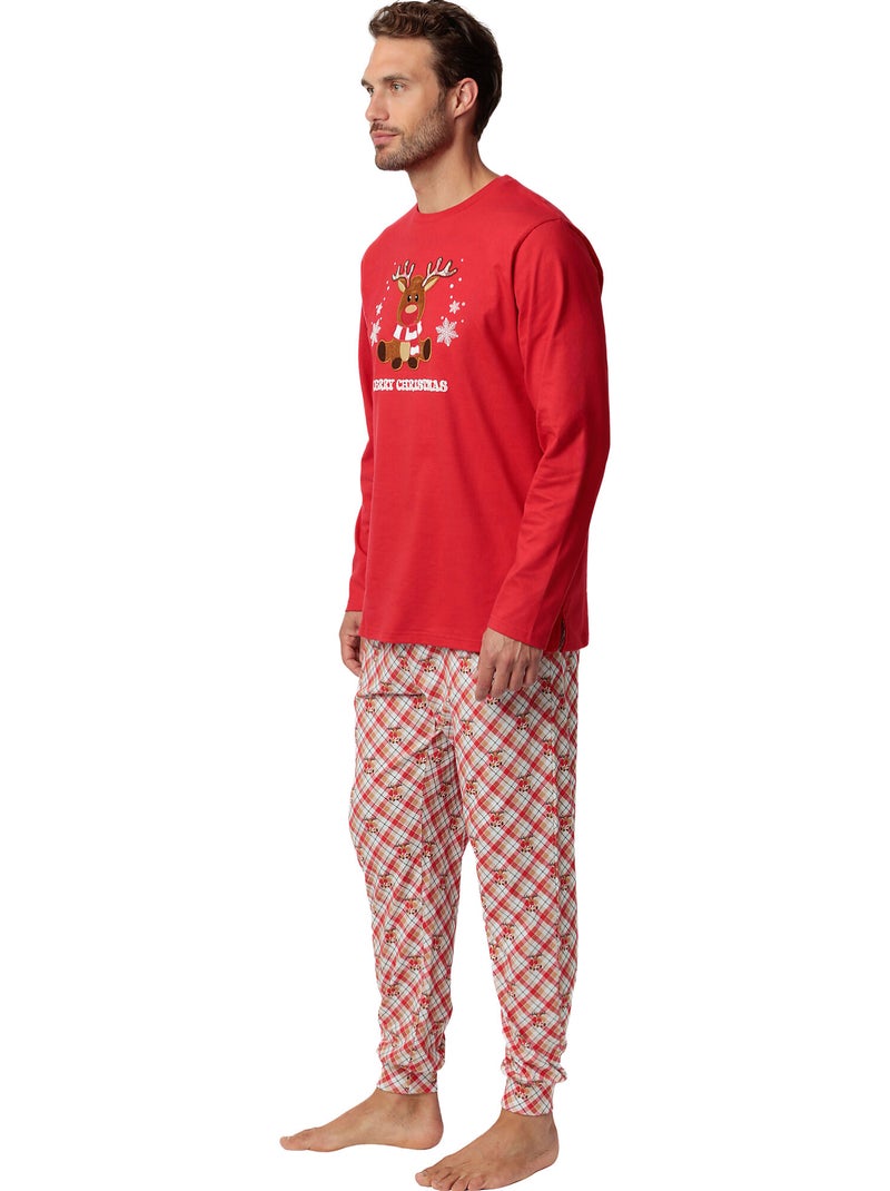 Pyjama pantalon top manches longues Reindeer Rouge - Kiabi