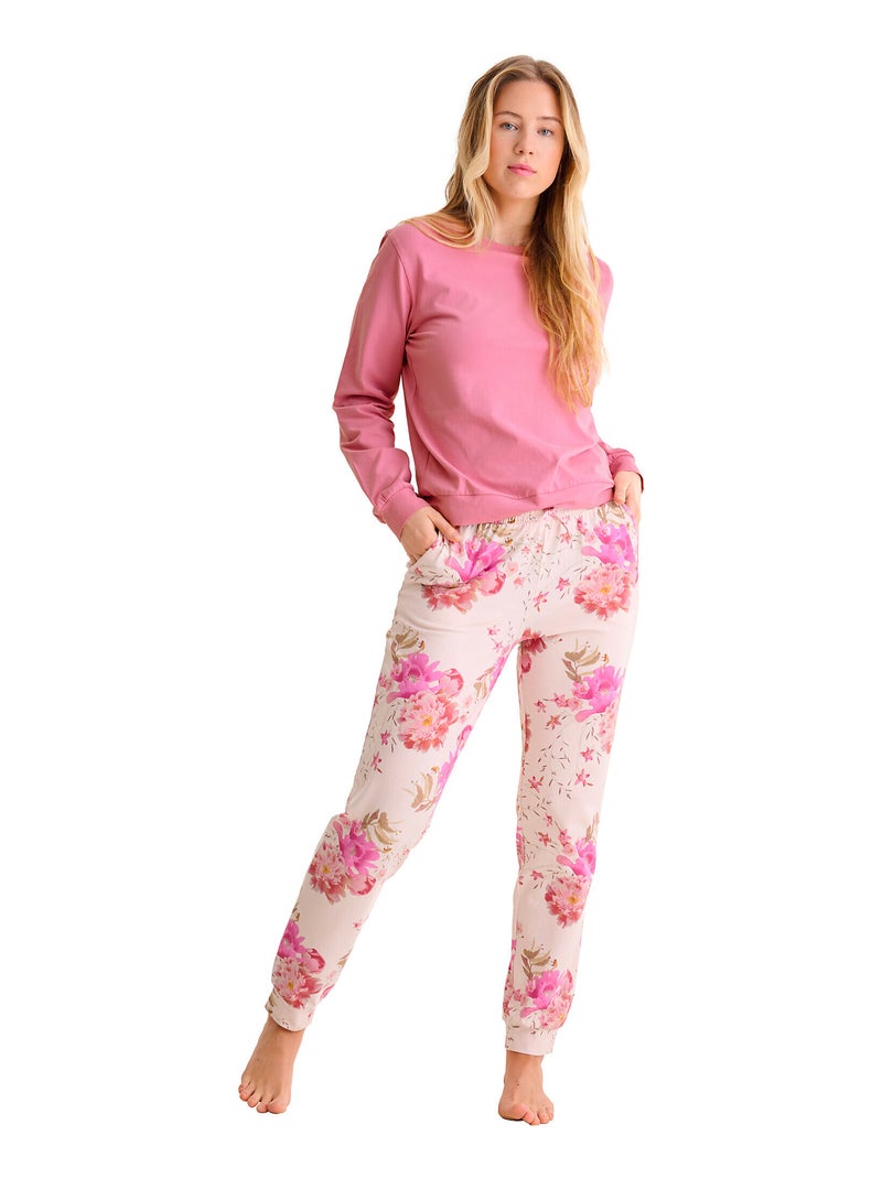 Pyjama pantalon top manches longues ROBIN Rose - Kiabi