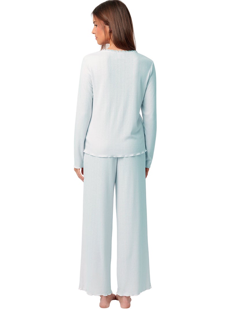Pyjama pantalon top manches longues Romantic Bleu - Kiabi