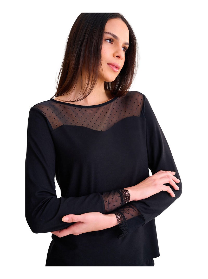 Pyjama pantalon top manches longues ROXANNE Noir - Kiabi