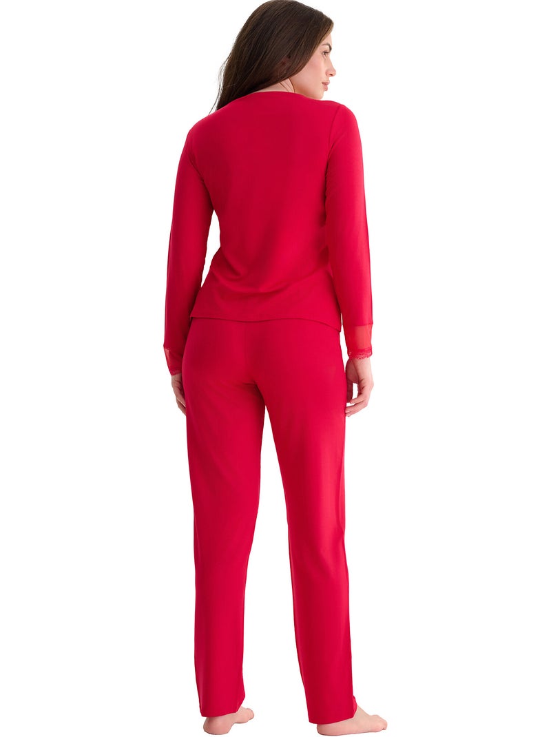 Pyjama pantalon top manches longues ROXANNE Rouge - Kiabi