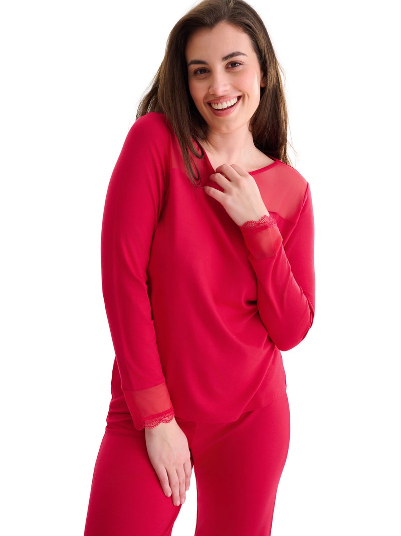 Pyjama pantalon top manches longues ROXANNE Rouge - Kiabi