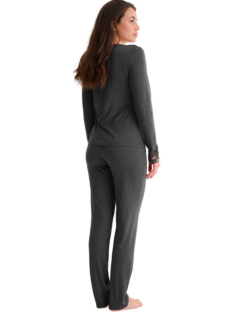 Pyjama pantalon top manches longues RUTH Gris - Kiabi