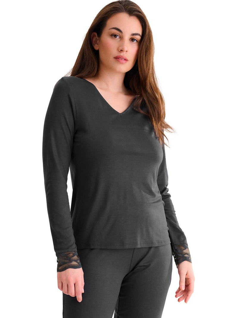 Pyjama pantalon top manches longues RUTH Gris - Kiabi