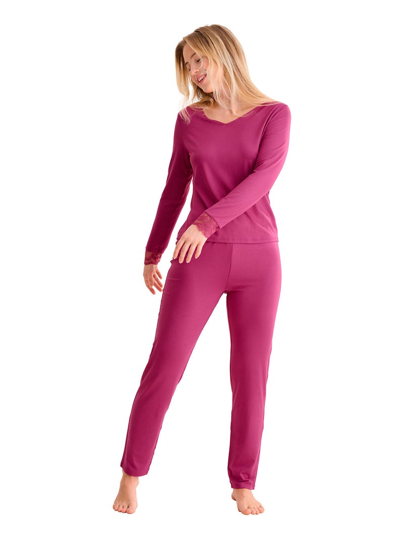Pyjama pantalon top manches longues RUTH Magenta - Kiabi