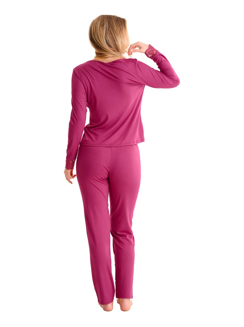 Pyjama pantalon top manches longues RUTH Magenta - Kiabi