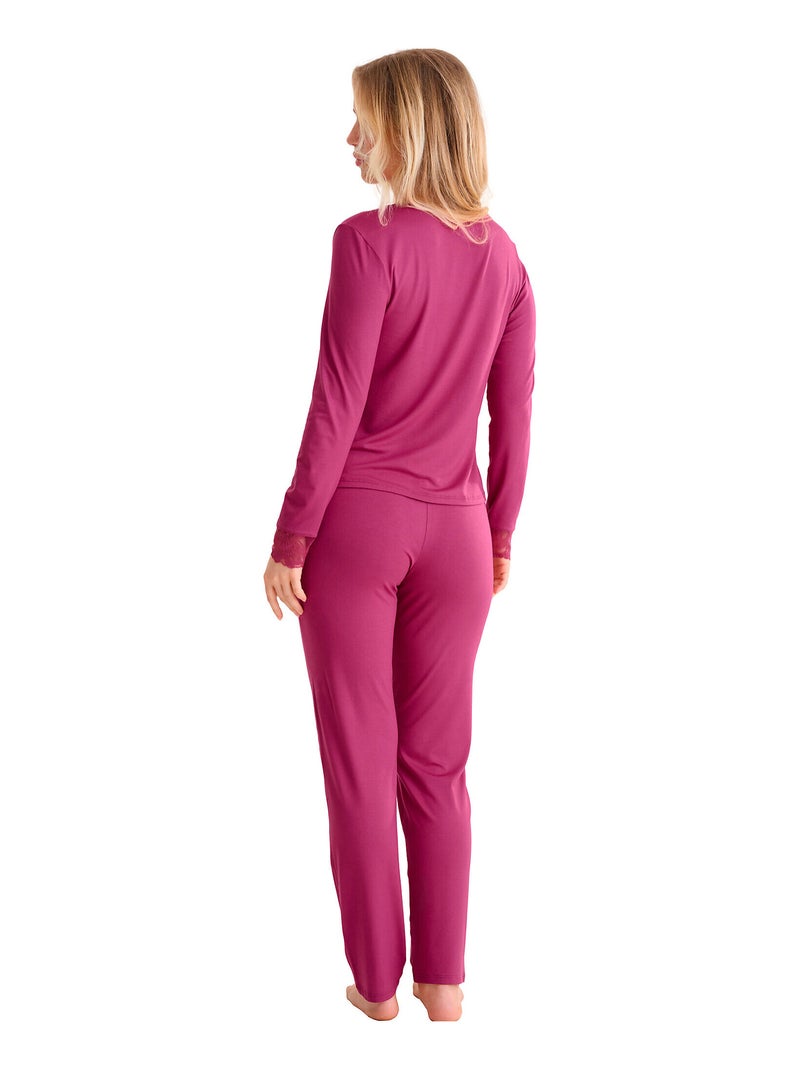 Pyjama pantalon top manches longues RUTH Magenta - Kiabi