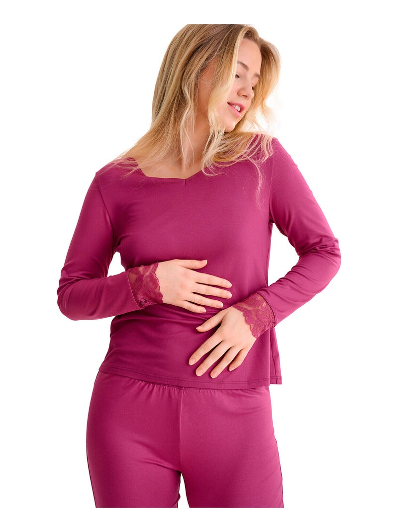 Pyjama pantalon top manches longues RUTH Magenta - Kiabi