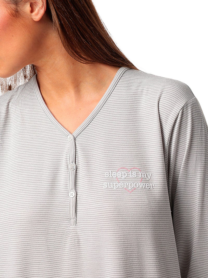 Pyjama pantalon top manches longues Sleep Is My Superpower Gris - Kiabi