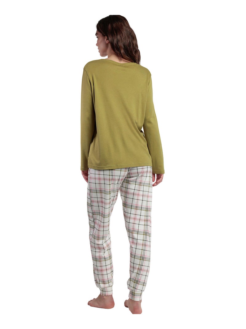 Pyjama pantalon top manches longues Smile Everyday Vert - Kiabi