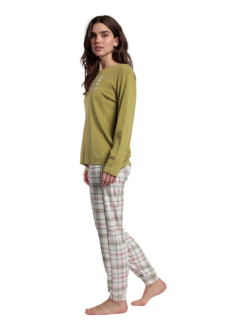 Pyjama pantalon top manches longues Smile Everyday Vert - Kiabi