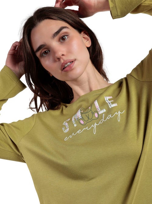 Pyjama pantalon top manches longues Smile Everyday - Kiabi