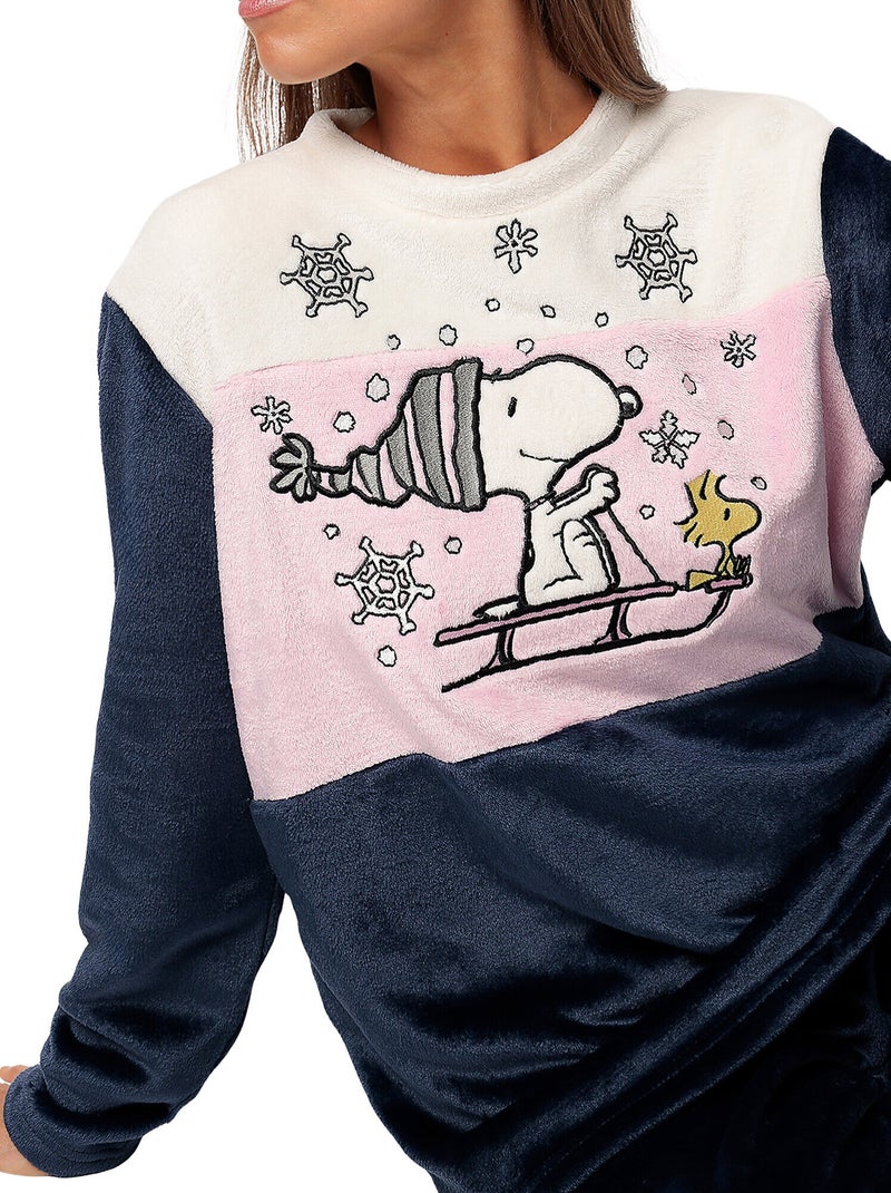 Pyjama pantalon top manches longues Snow Drift Peanuts Bleu - Kiabi
