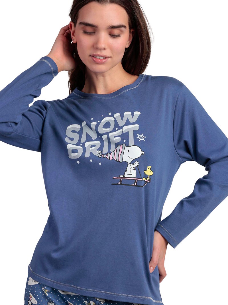 Pyjama pantalon top manches longues Snow Drift Peanuts Bleu - Kiabi