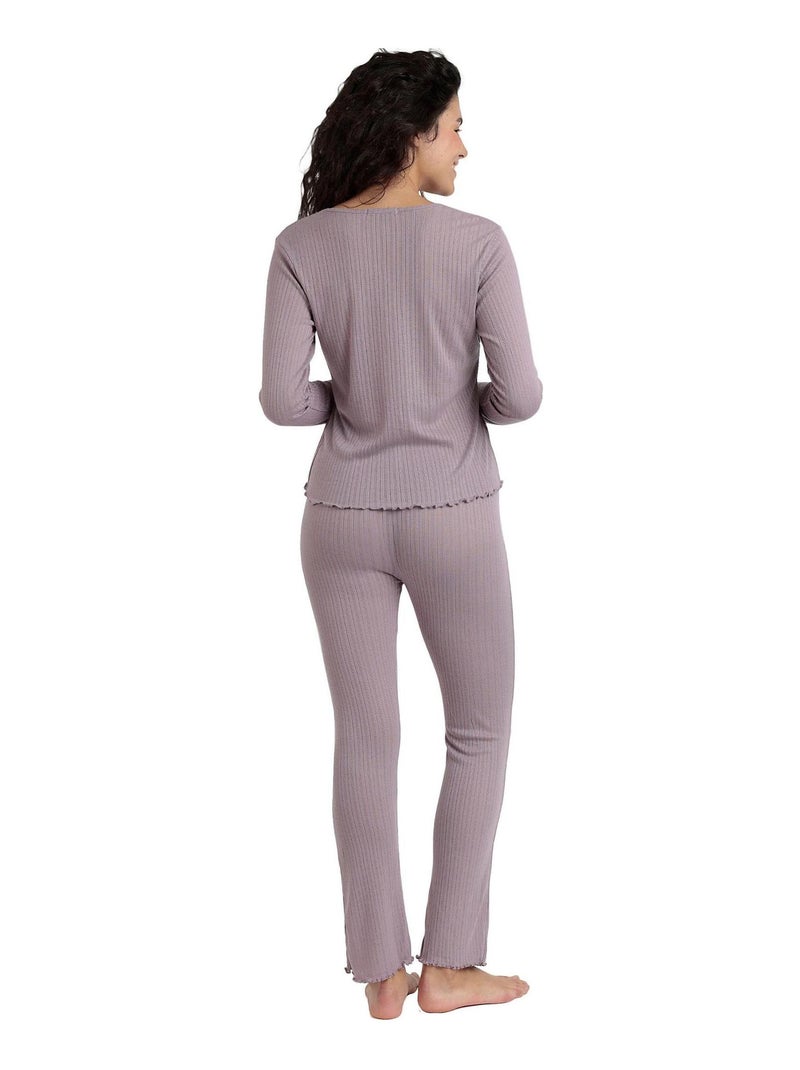 Pyjama pantalon top manches longues Soft Canale Violet - Kiabi