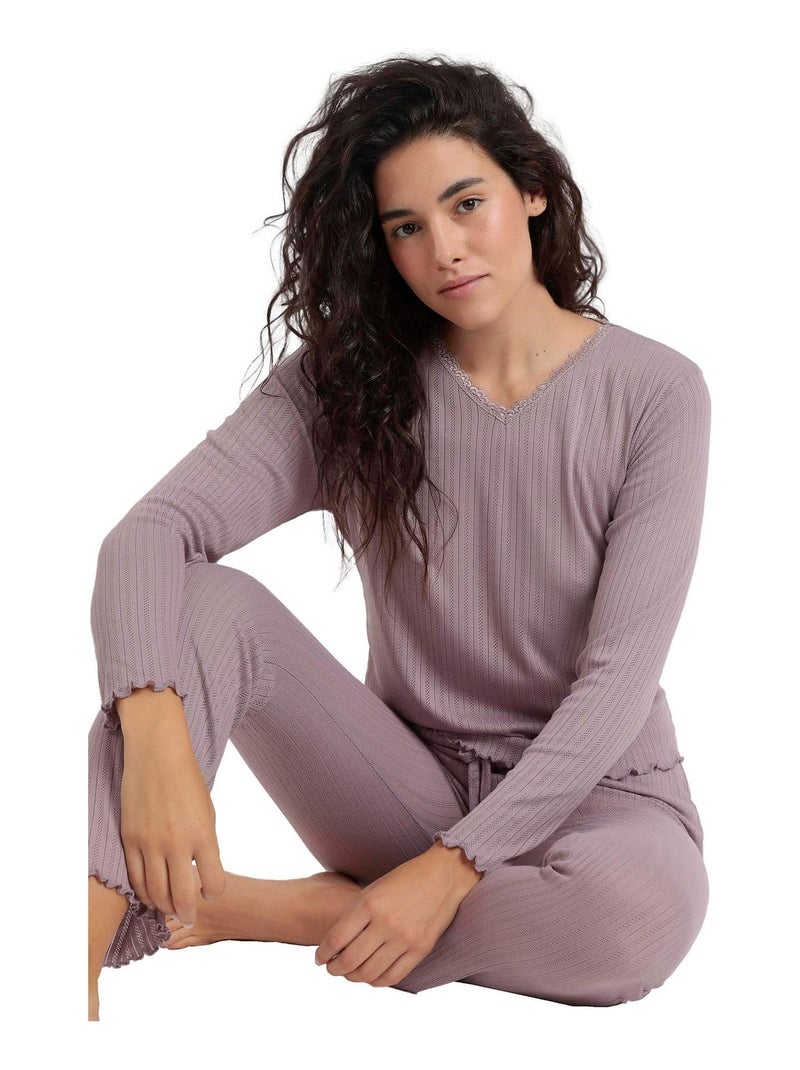 Pyjama pantalon top manches longues Soft Canale Violet - Kiabi