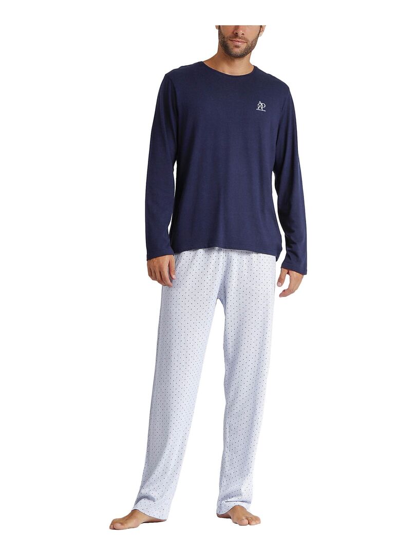 Pyjama pantalon top manches longues Stripes And Dots Bleu - Kiabi